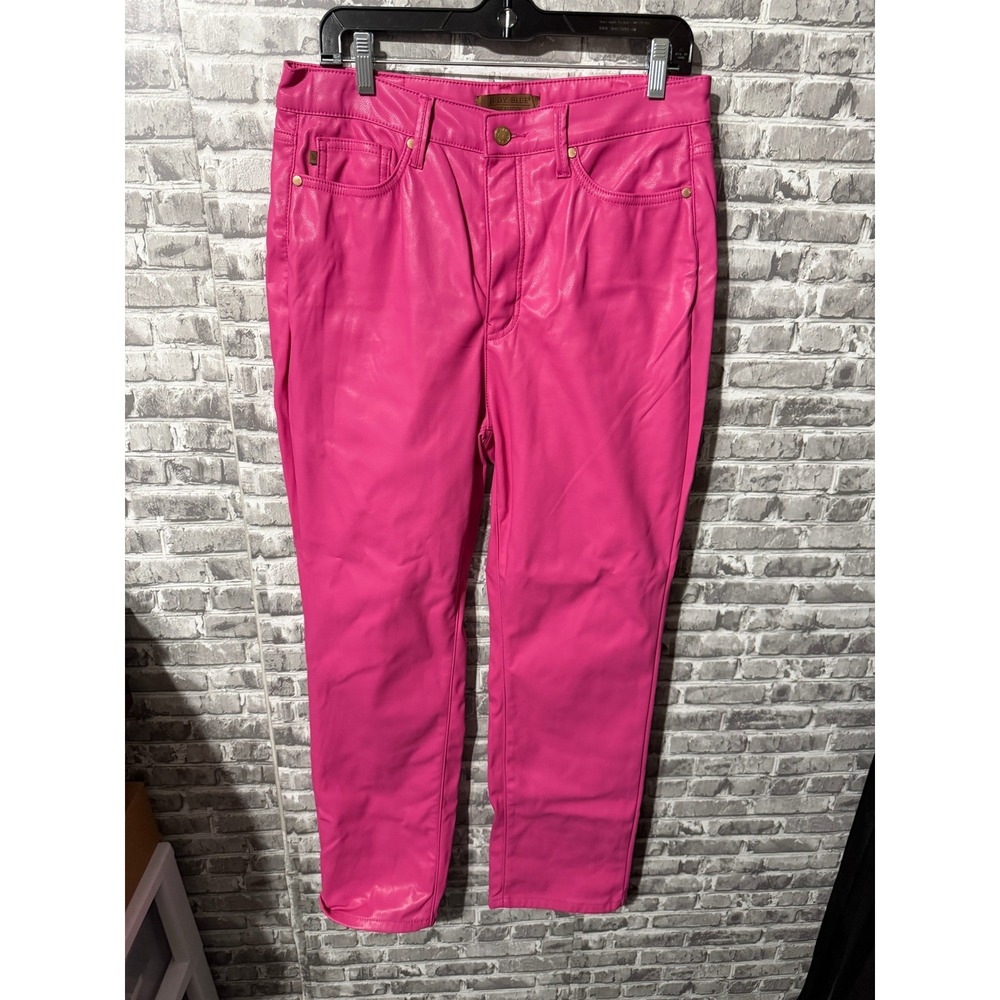 Judy Blue Hot Pink Faux Leather Straight Leg Pants Womens 11/30 High Rise 88710